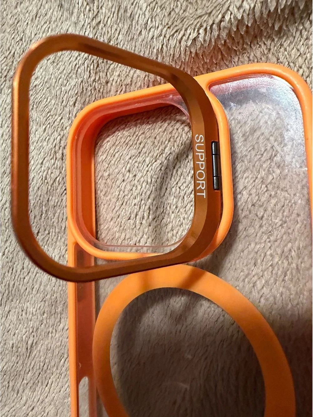 Iphone 16 Pro Orange Clear Protective Phone Case with Magnetic Ring and Support